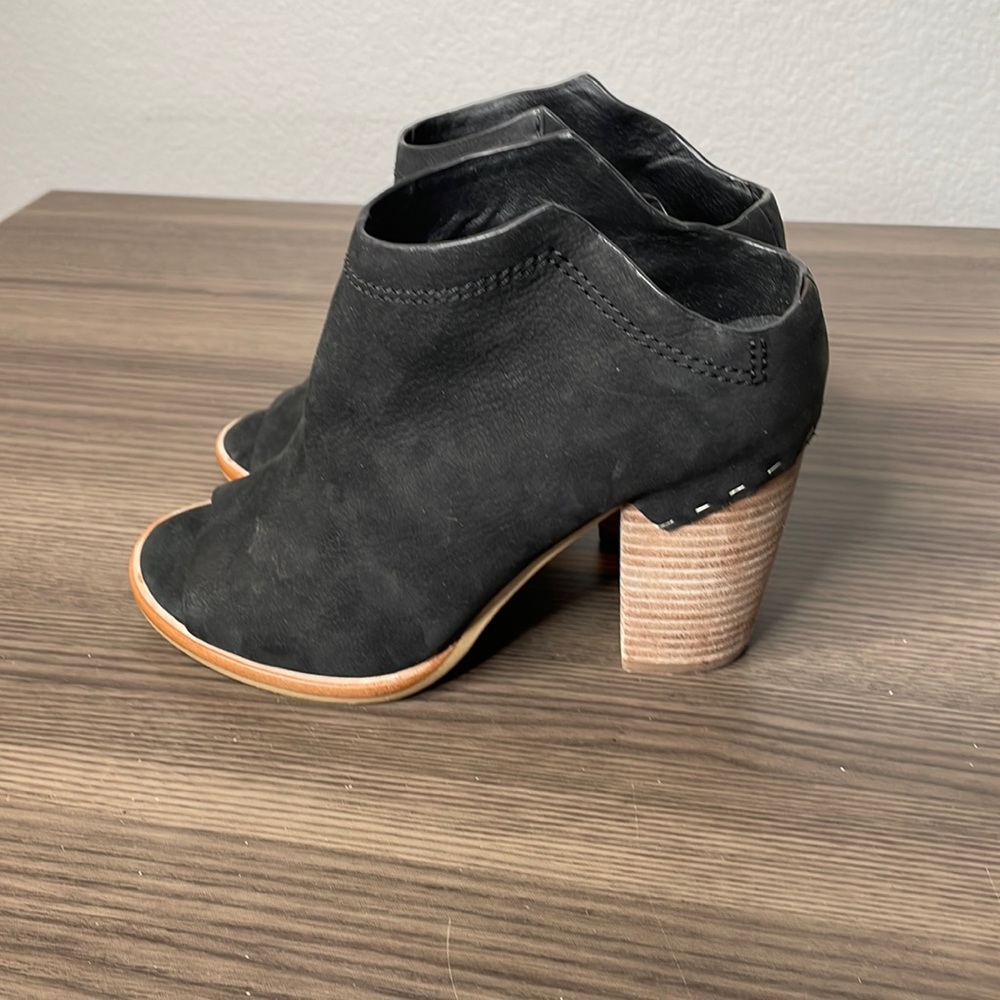 Dolce Vita Black Suede Open-Toe Ankle Booties with Stacked Heel